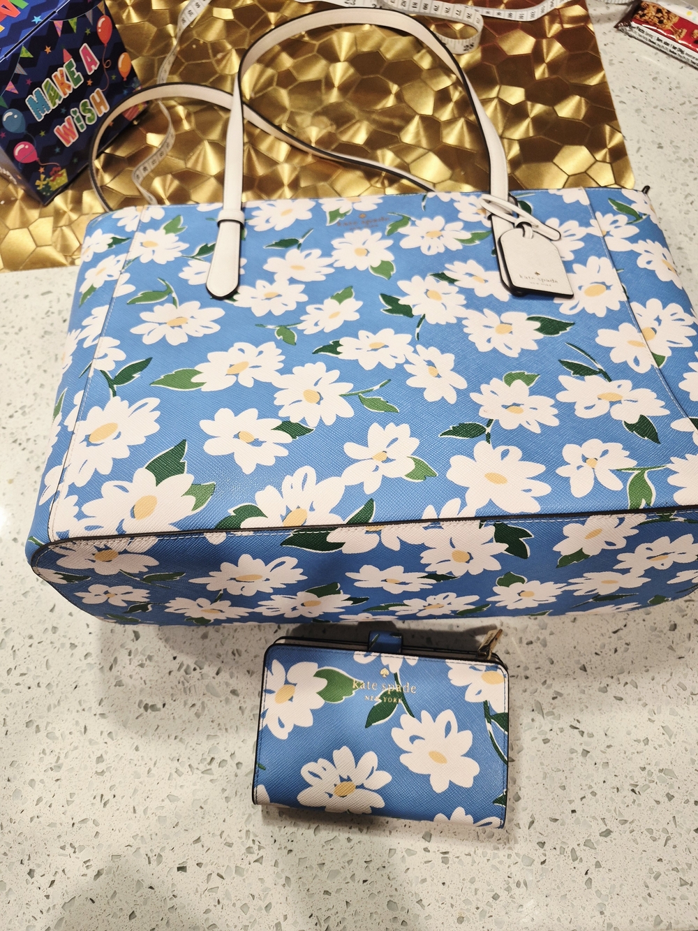 Kate Spade New York large saffiano leather tote and matching wallet in the blue